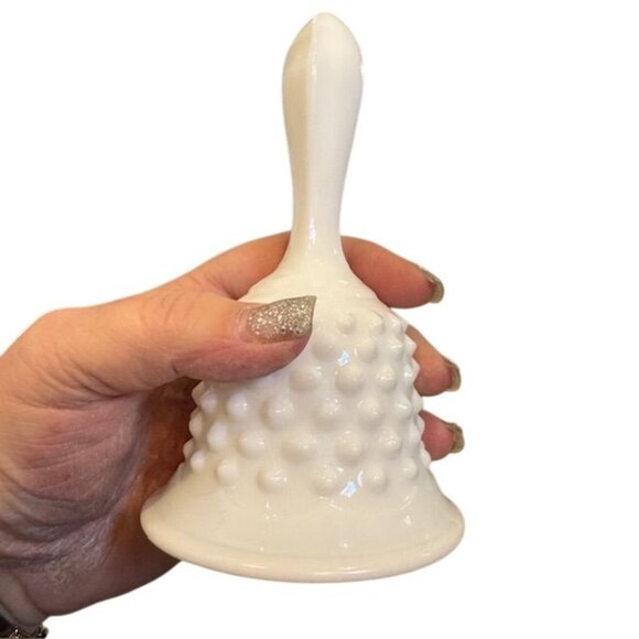 Milk Glass Hobnail Design Bell With Handle Decorative Collectible - Picture 4 of 8